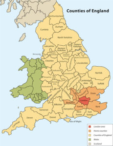 Map showing the counties of England