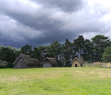 Saxon-style huts at an open air museum in Suffolk