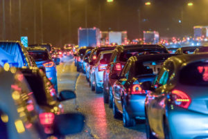 Night scene of busy motorway