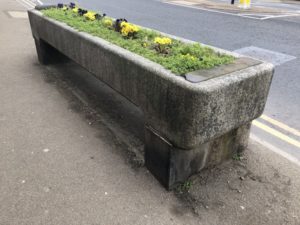 Old stone water trough planted with flowers